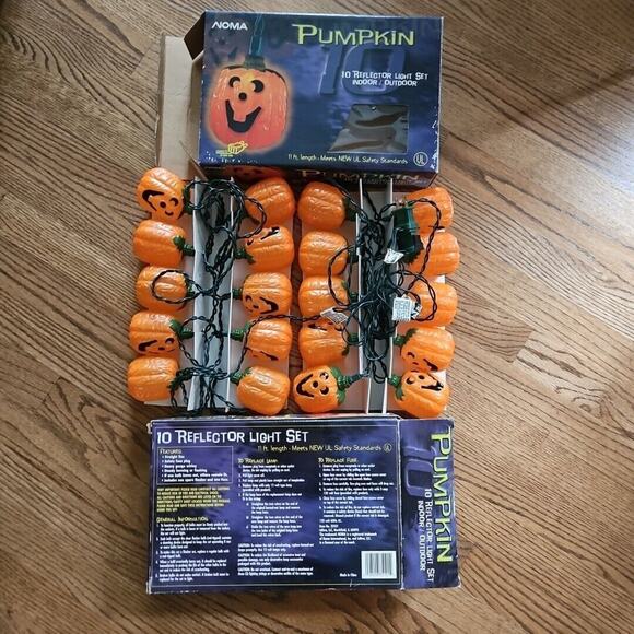 Vintage Noma Pumpkin Light Set - Halloween Blow Mold - 90s Y2K - Tested! 2 Sets - Picture 1 of 12